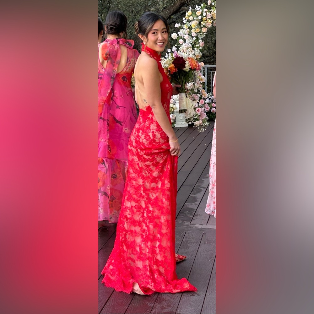Chic Backless Reece Red Lace Dress - Picture 6 of 6